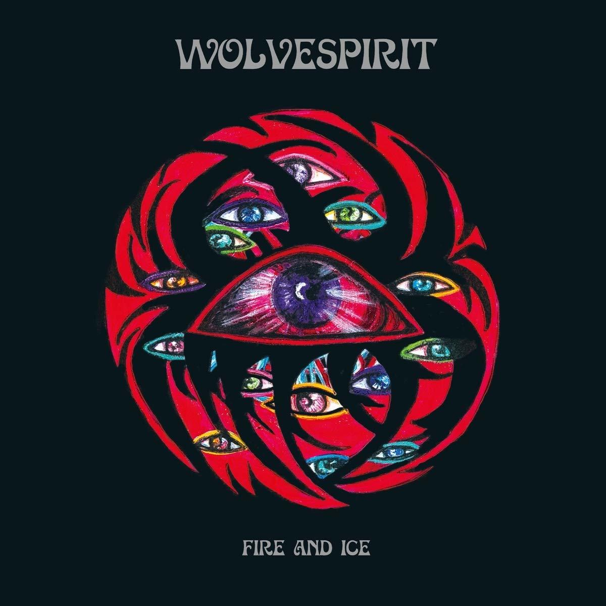 Albumcover. Ein roter Kreis mit mehreren Augen und einem zentralen Auge. Der Titel ist Wolvespirit.