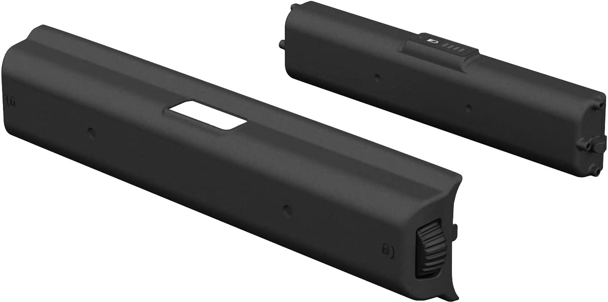 Twee zwarte batterijpakketten.