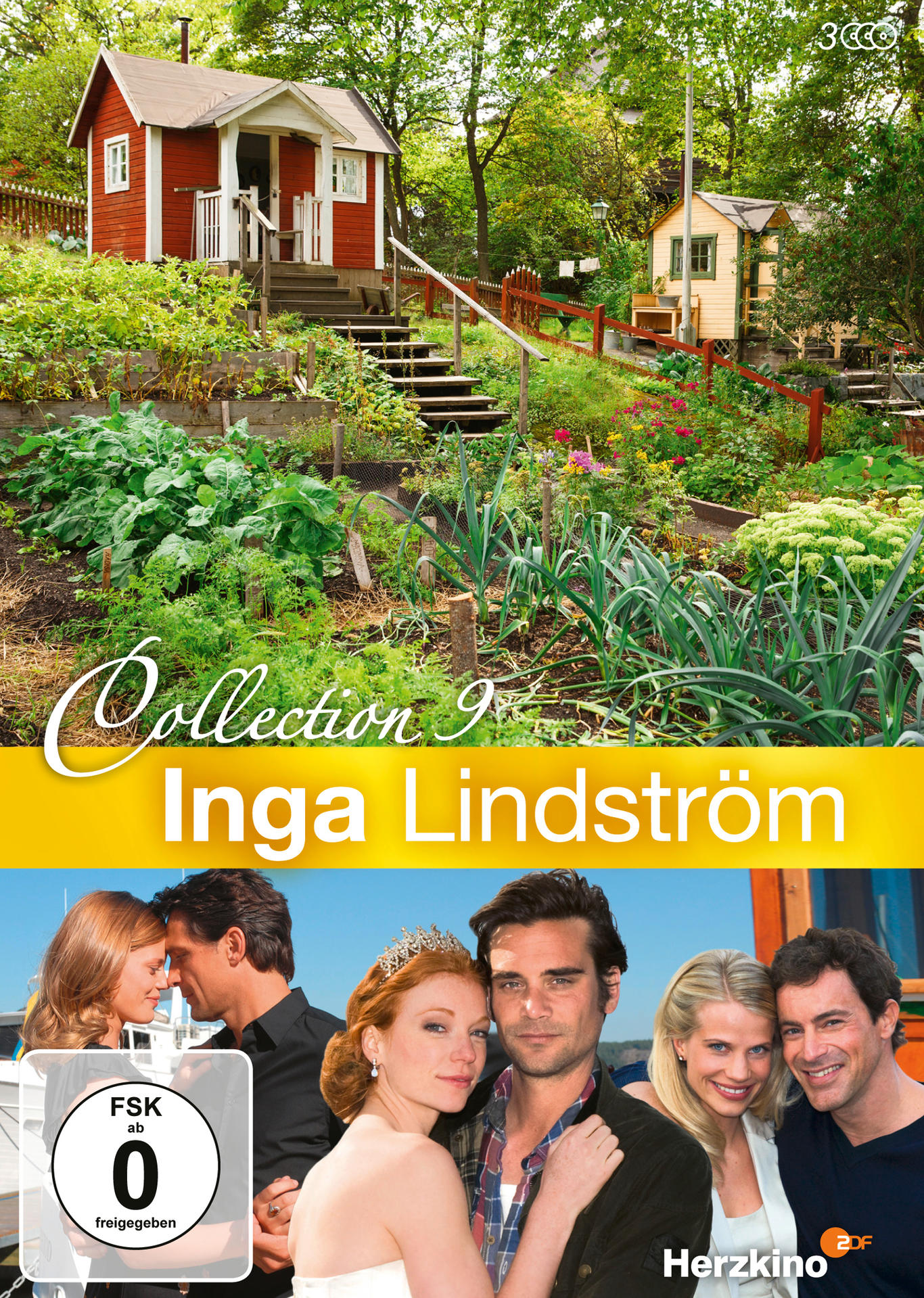 DVD-Cover: rotes Haus, Garten, Text 'Inga Lindström', Schauspieler. Filmposter.