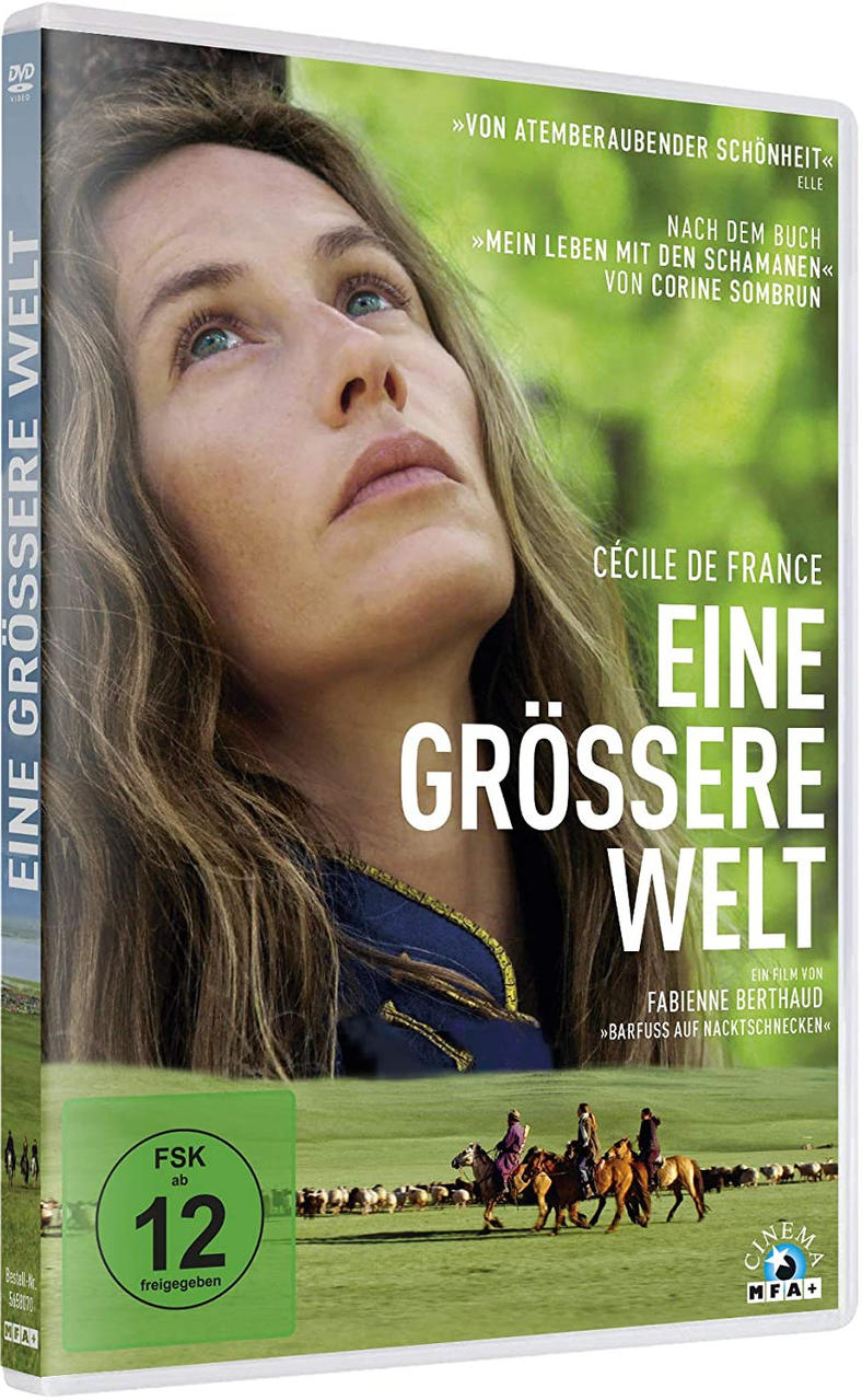 DVD-Cover mit nach oben schauender Frau, Titel 'Eine größere Welt'.