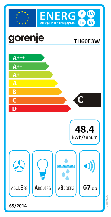 Energia címke, Gorenje, készülék hatékonysága, energiafogyasztási adatokkal.