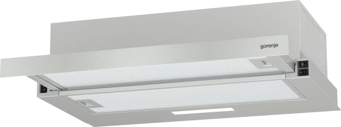 Ezüst páraelszívó "gorenje" márkajelzéssel, a termék közeli képe.