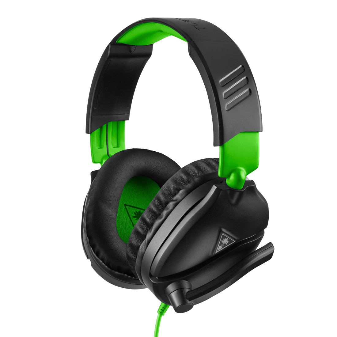 Schwarz-grünes Gaming-Headset, das Mikrofon und Ohrmuscheln zeigt.