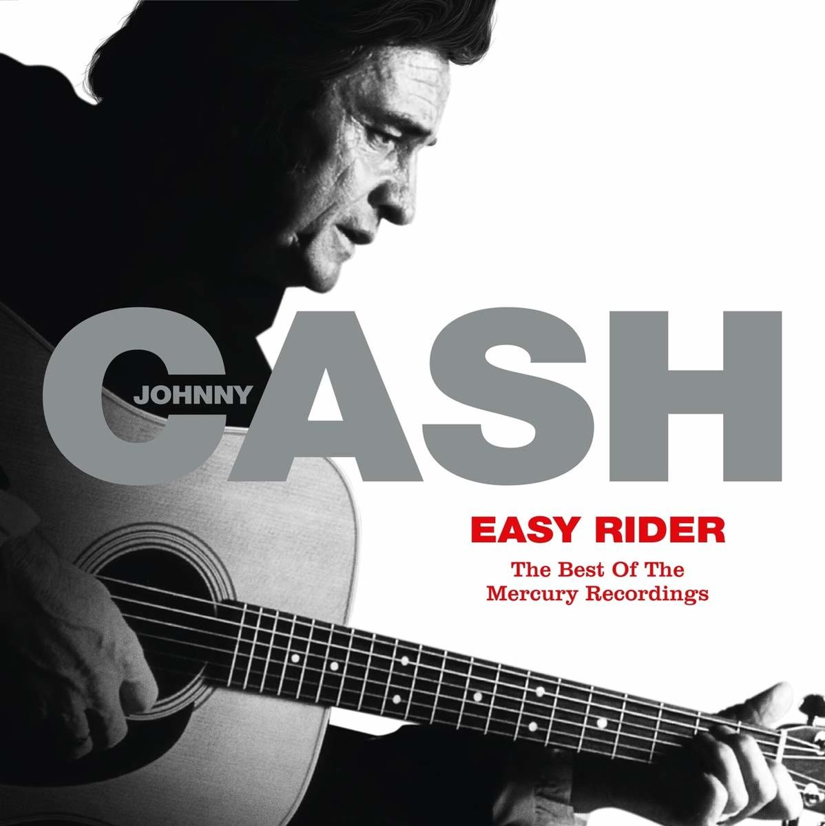 Album borító: Johnny Cash gitárral. Fekete-fehér, piros 'Easy Rider' szöveggel.