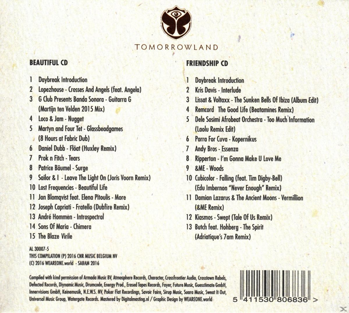 Albumhoes met tracklists van Beautiful en Friendship cd's, op een witte achtergrond.