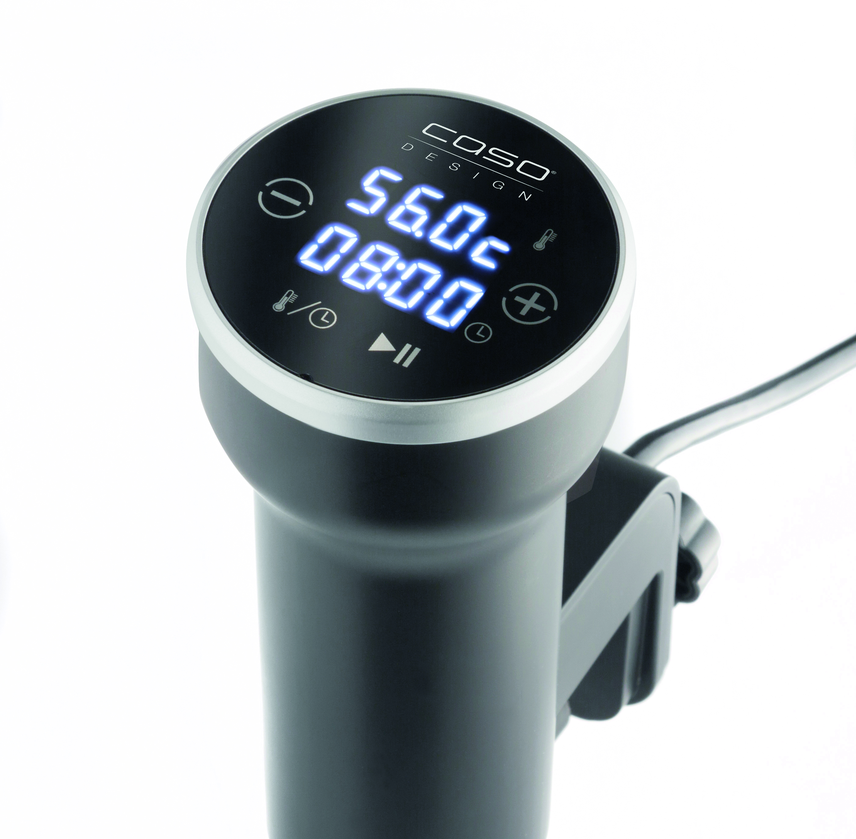 Digitaler Sous-Vide-Immersion-Zirkulator mit Temperatur- und Timeranzeige, schwarz.
