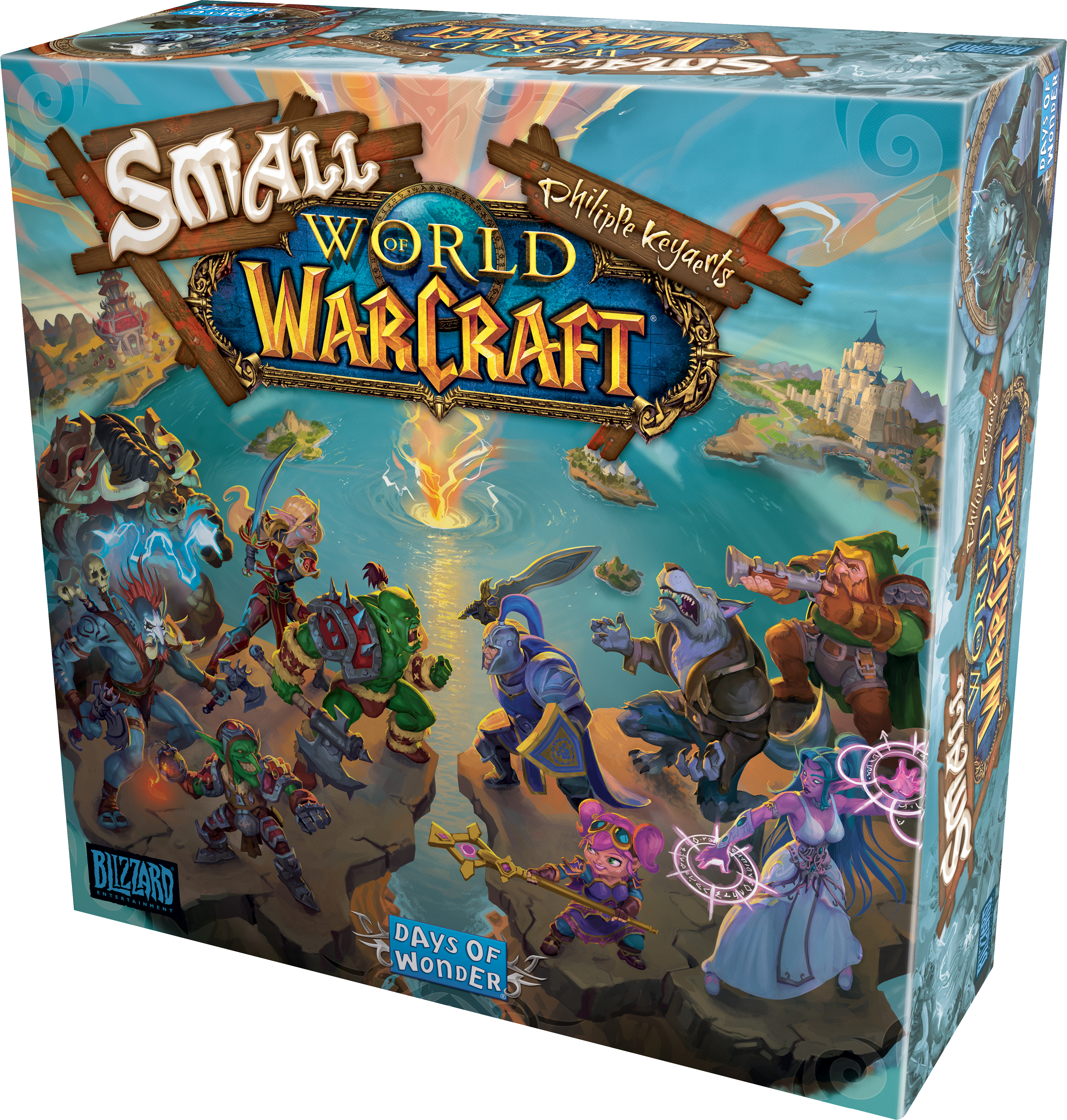 Small World of Warcraft Brettspielbox. Weißer Hintergrund.