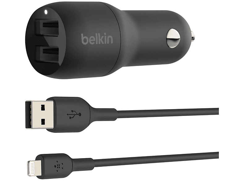 BELKIN 24W Hızlı Araç Şarj Cihazı 2 Port Usb Siyah+Apple Lightning Kablo