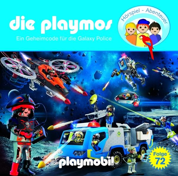 Playmobil-Box. Weltraumszene. Spielfiguren und Raumschiffe. Titel: Ein Geheimcode für die Galaxy Police.