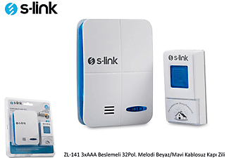 S-LINK ZL-141 3xAA Beslemeli 32Pol. Melodi Kablosuz Kapı Zili Beyaz/Mavi