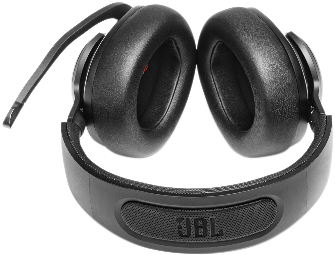 Schwarzer JBL-Kopfhörer vor weißem Hintergrund.