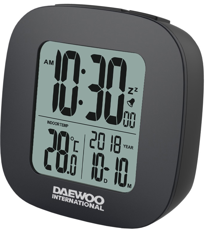 Despertador - Daewoo DCD-26B, Función Snooze, Reloj, Temperatura, Calendario, Negro