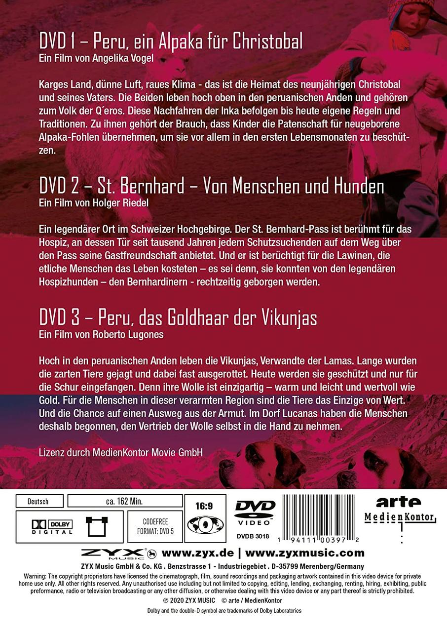 Eine DVD-Hülle mit Text auf Deutsch über Peru und die Anden.