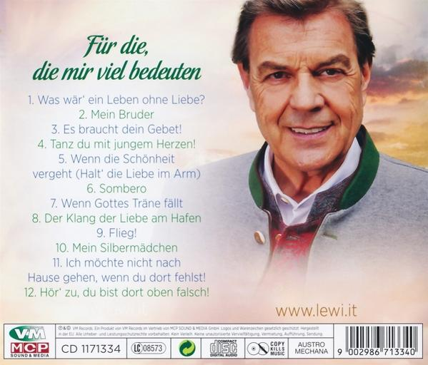 Die Rückseite einer CD-Hülle mit Text und einem Bild eines Mannes.