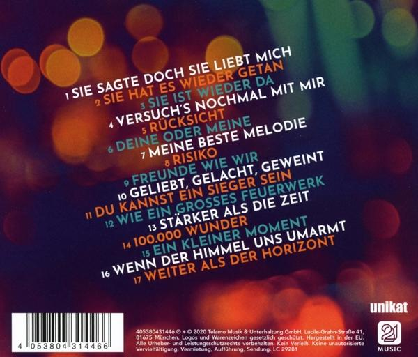 CD-Cover mit Songtiteln auf Deutsch und verschwommenem Lichterhintergrund.