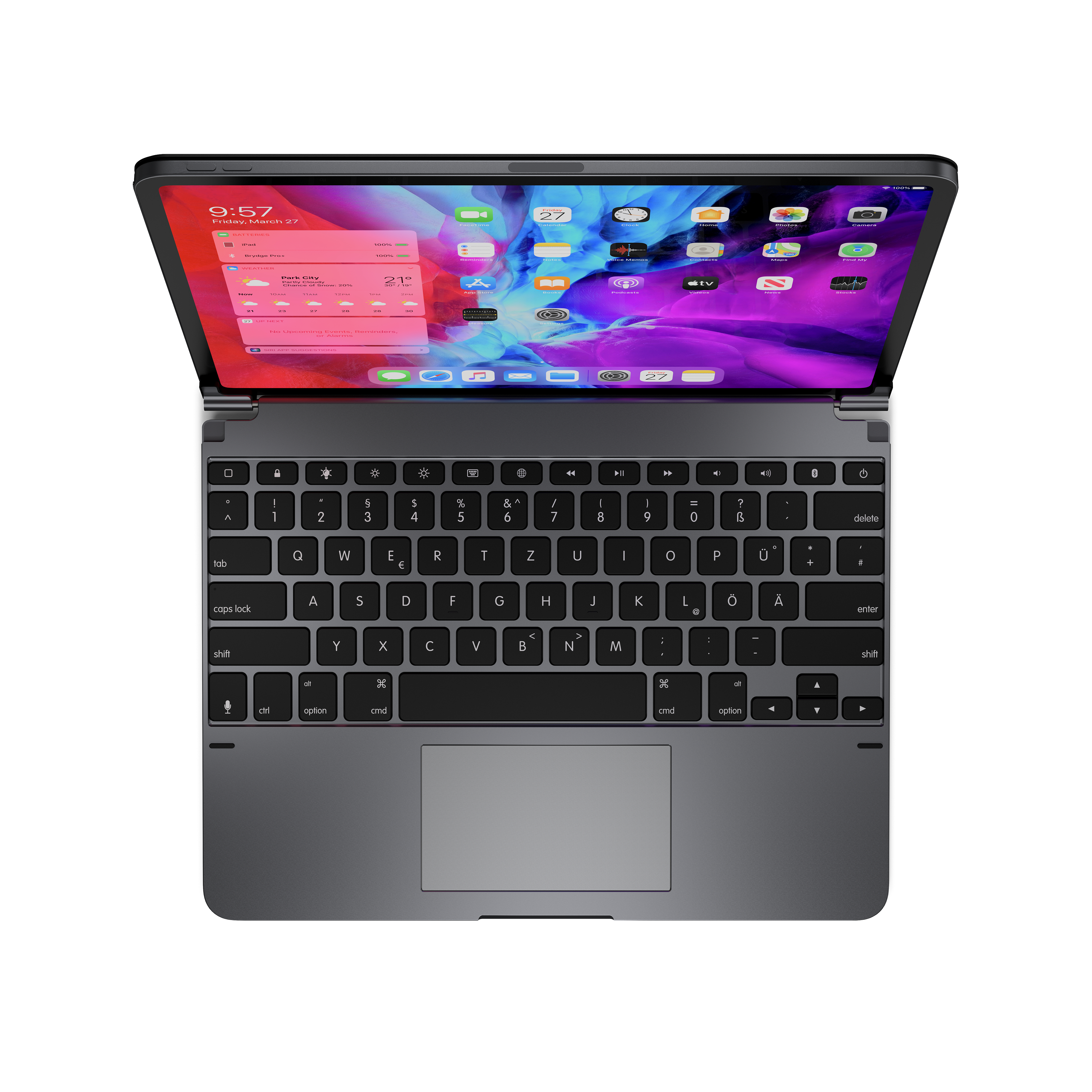 BRYDGE 12.9 Pro+ - Bluetooth Tastatur für das iPad Pro 12.9“ (3. und 4. Generation) mit Trackpad, QWERTZ, Apple, iPad Pro 12.9, Space/Grau
