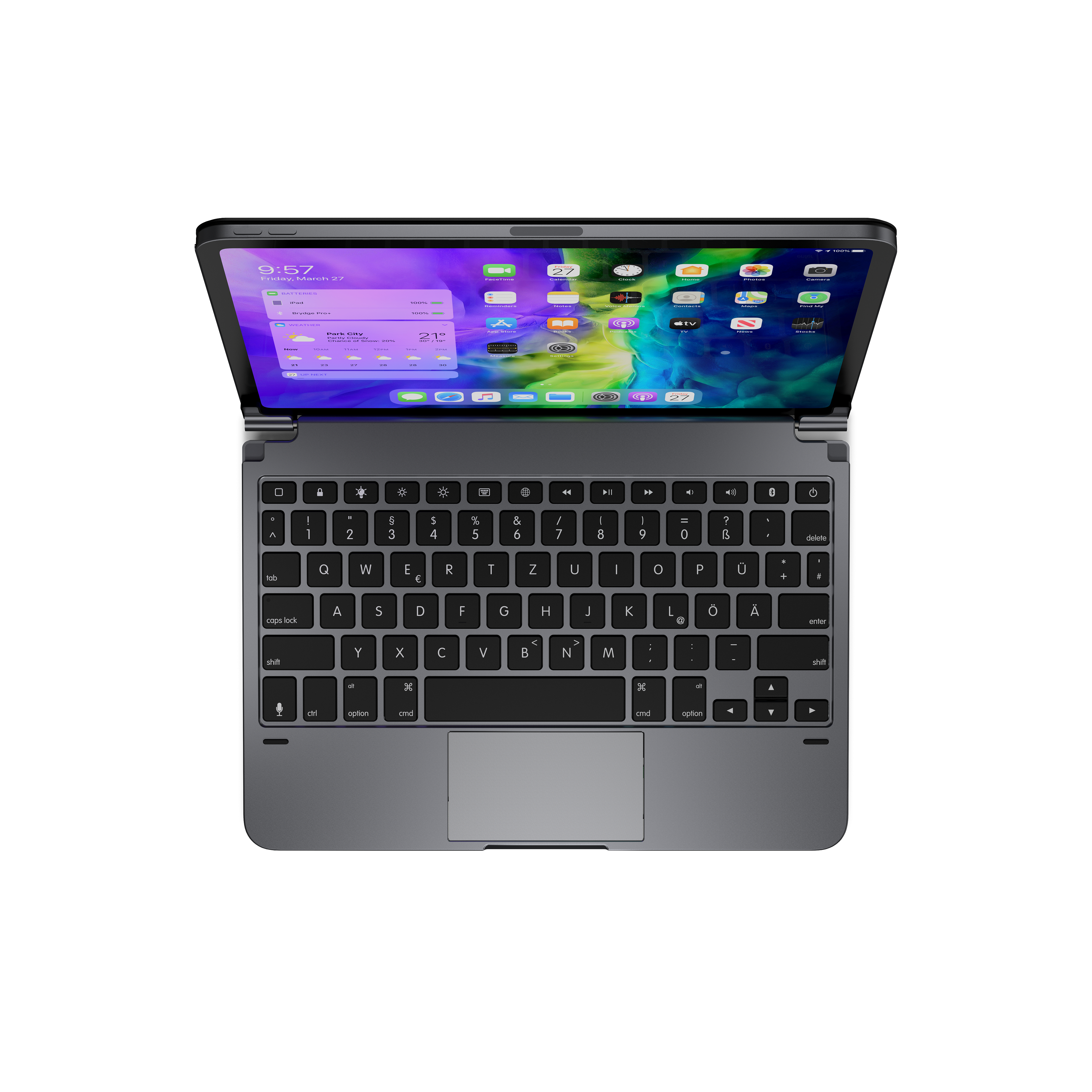 BRYDGE 11 Pro+ - Bluetooth Tastatur für das iPad Pro 11" (1., 2., 3. Generation) mit Trackpad, QWERTZ, Apple, iPad Pro 11 (2018 & 2020), Space/Grau