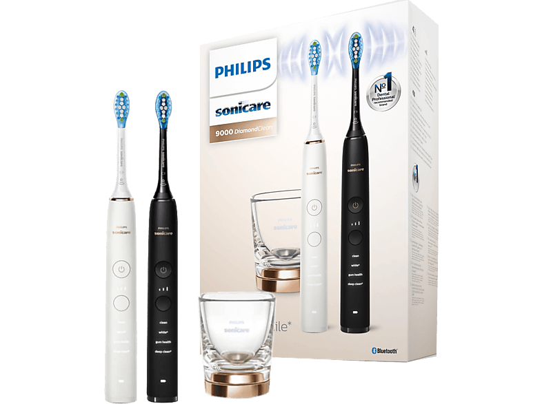 Philips HX9914/57 Sonicare DiamondClean9000 mit App, Duo Elektrische Schallzahnbürste im Doppelpack Rose Gold