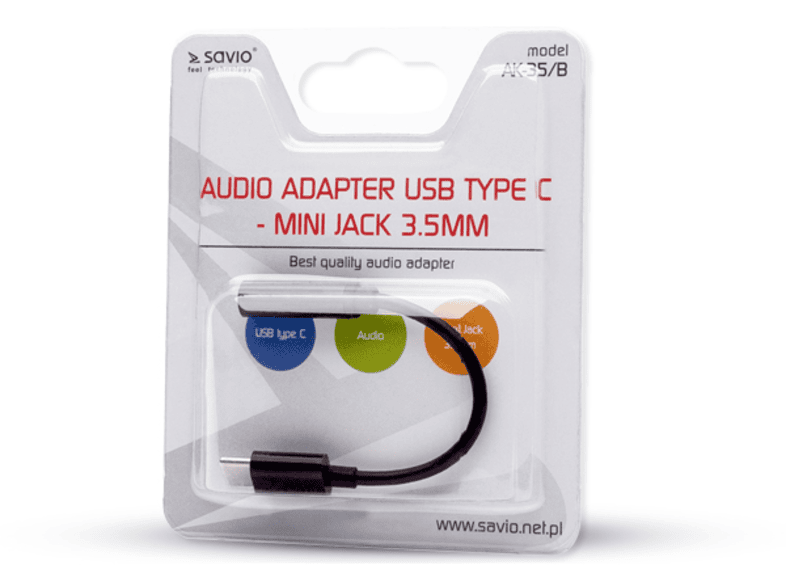 Adapter USB Typ-C - Jack 3.5 mm SAVIO AK-35/B Czarny - niskie ceny i opinie  w Media Expert