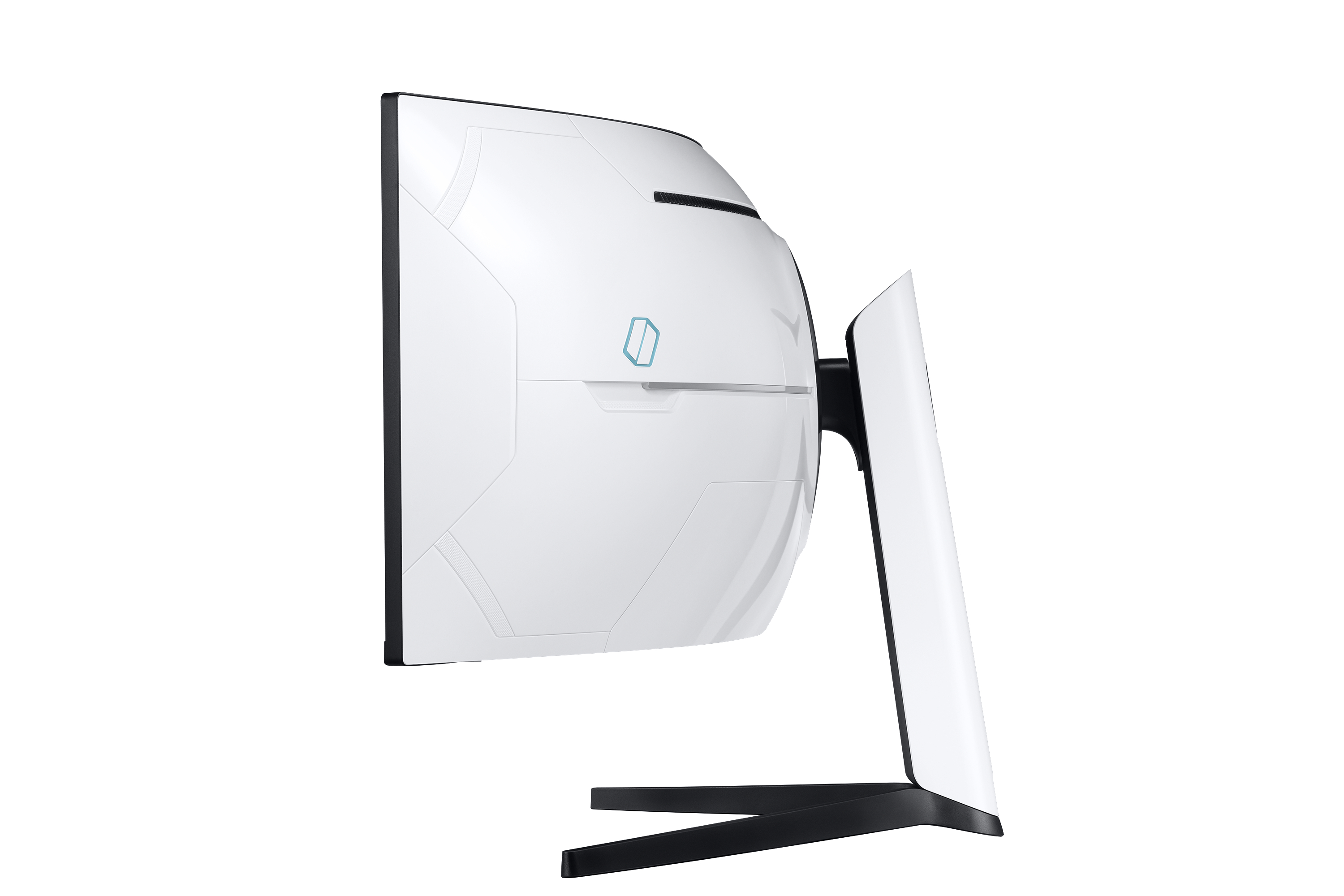 Weißer und schwarzer geschwungener Samsung Computermonitor.