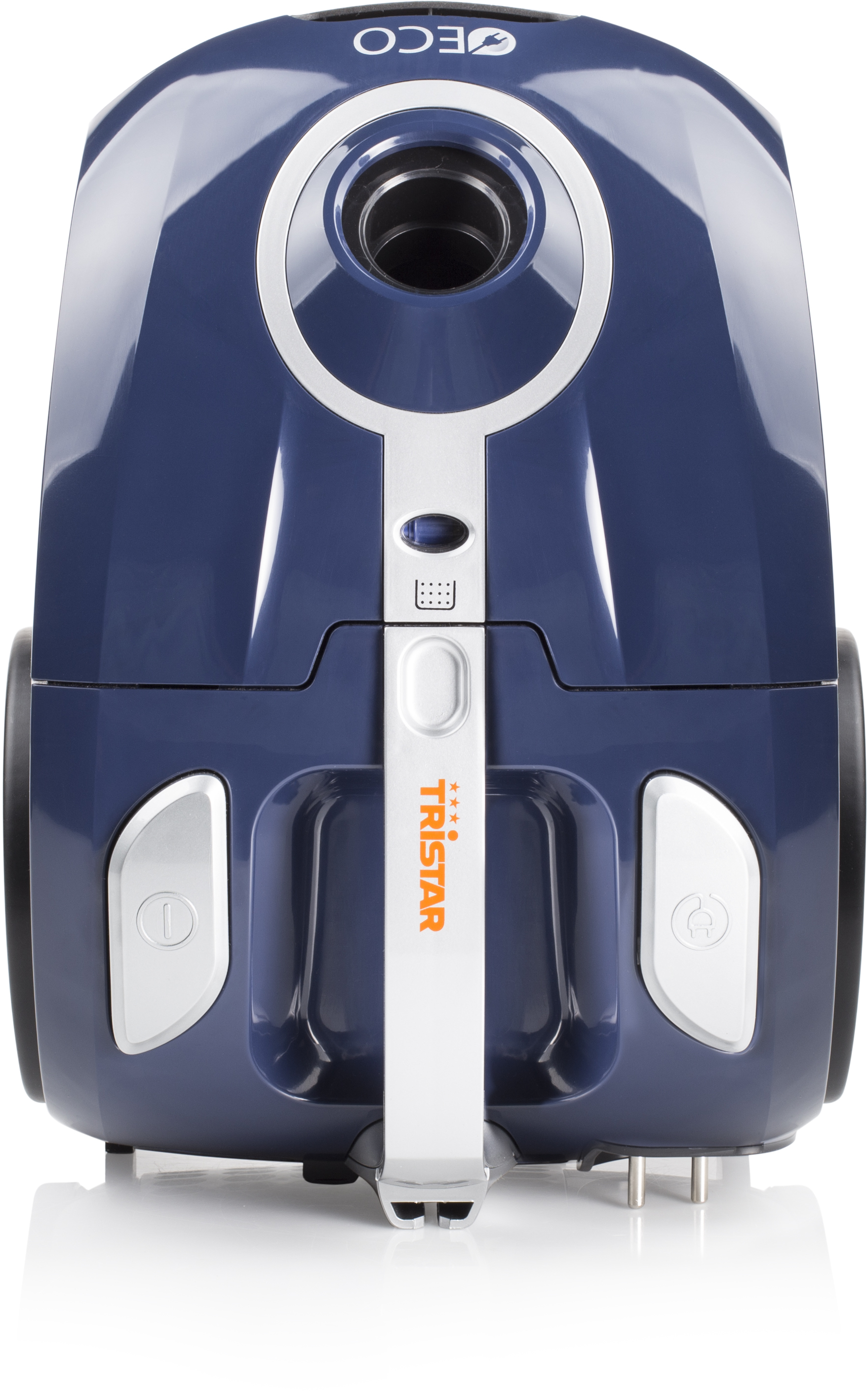 Un aspirateur bleu avec des boutons blancs et le mot TRISTAR.