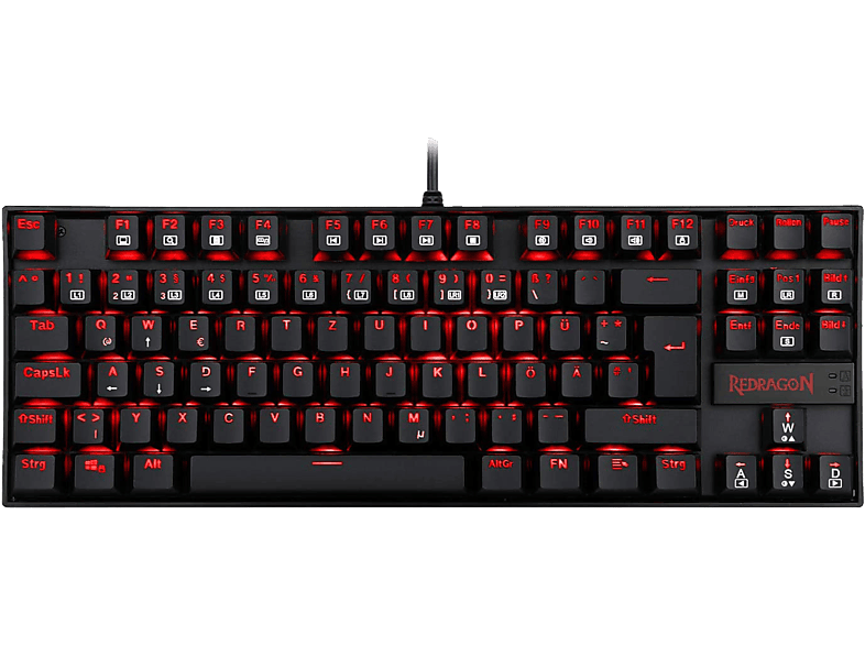 REDRAGON K552-2 Kumara mechanikus gamer billentyűzet piros LED háttérvilágítással, barna kapcsolós, HU