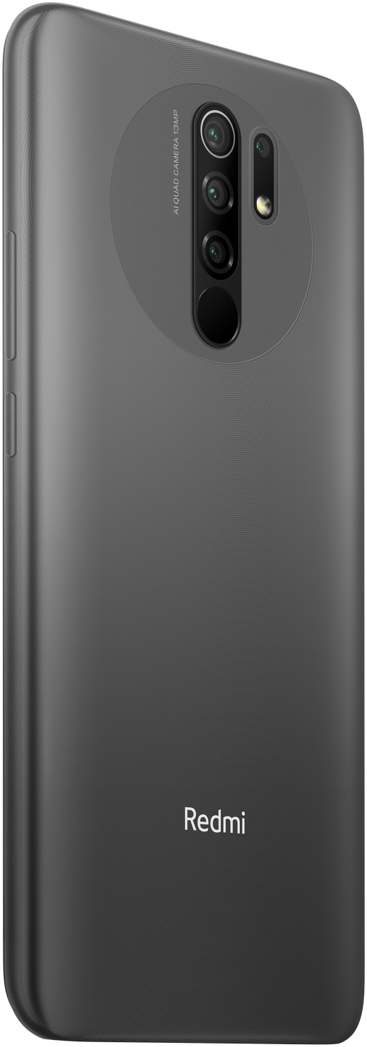 Un smartphone gris con múltiples cámaras traseras y el logotipo de Redmi.