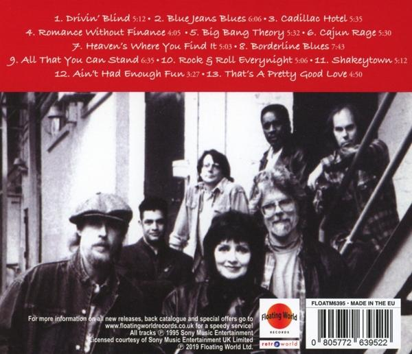 Eine Gruppe von sieben Personen posiert für ein Albumcover. Die Liste der Songs ist oben aufgeführt.
