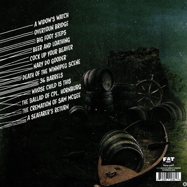 Albumcover mit Titeln, Fässern und einem Boot. Die Szene ist dunkel, mit Burg im Hintergrund.