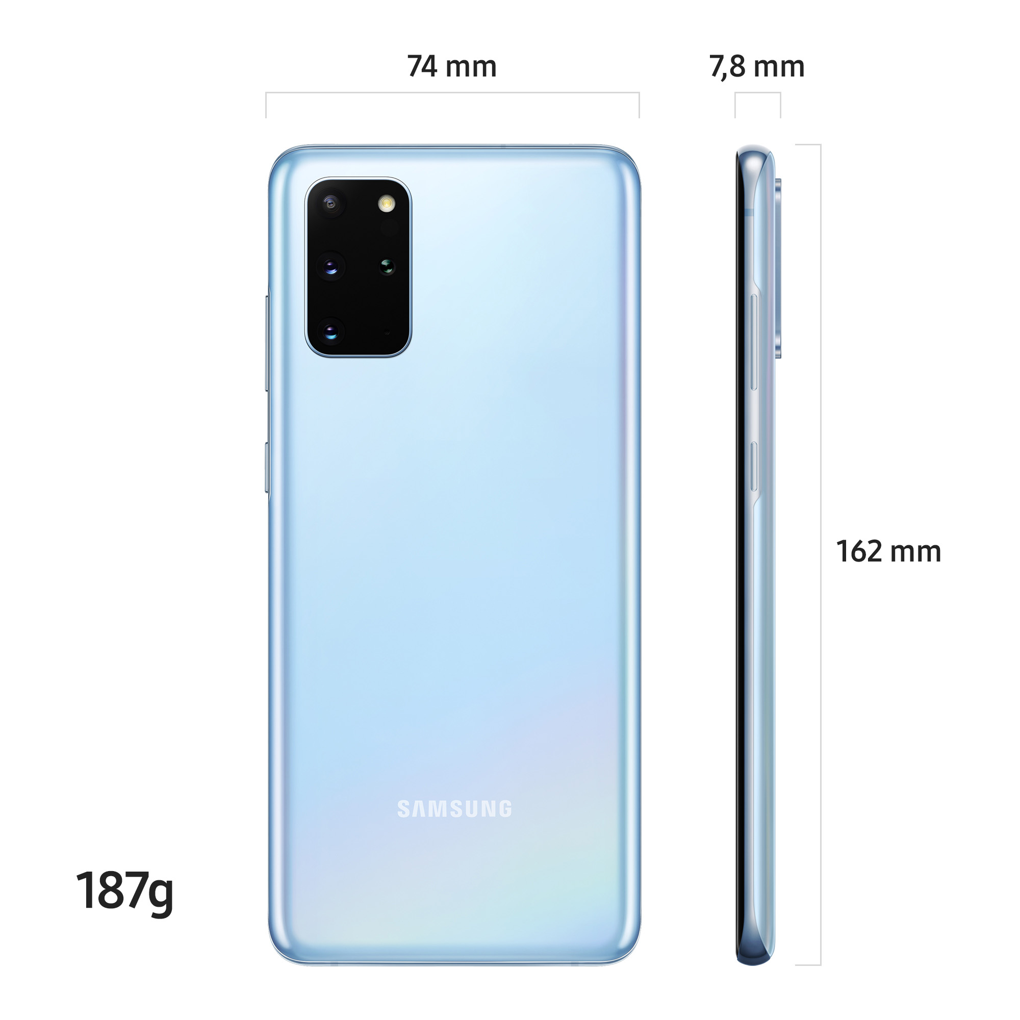 Samsung Galaxy S20+ 4G, Azul, 128 GB, 8 GB RAM, 6.7" AMOLED 120Hz, Exynos 990, 4500 mAh, Android