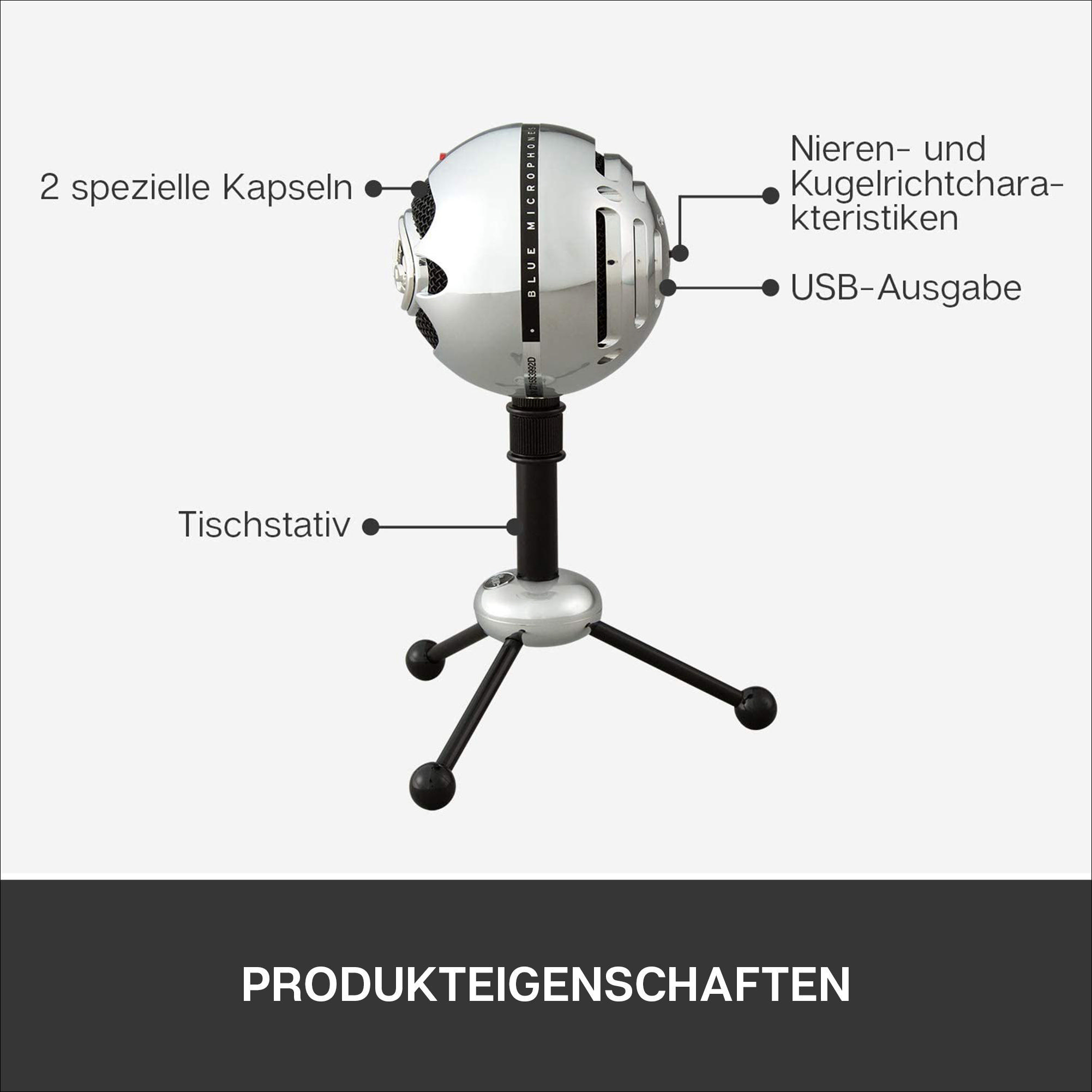 BLUE MICROPHONES 1936 Snowball Mikrofon, Alufarben