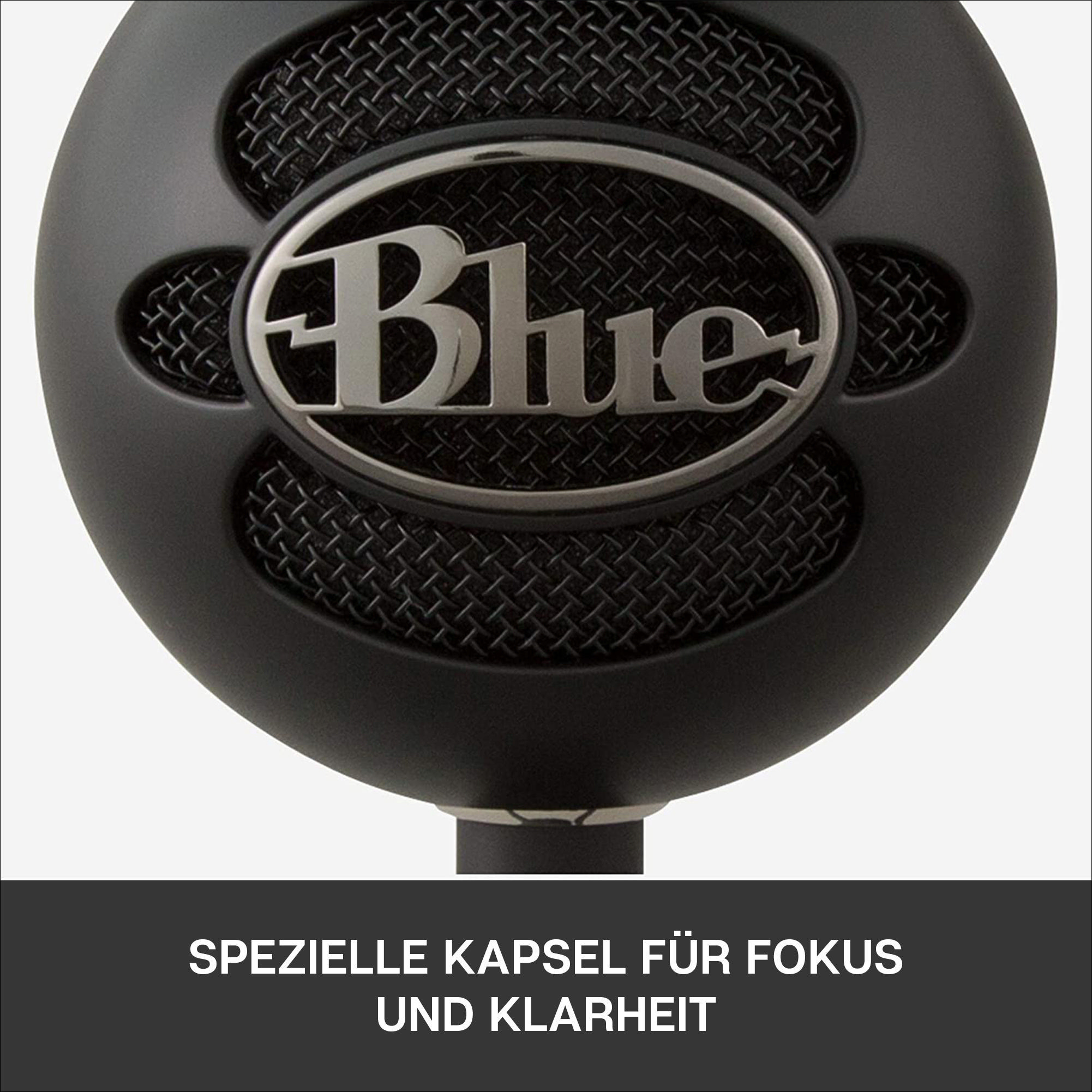 Nahaufnahme eines schwarzen Blue Mikrofons.