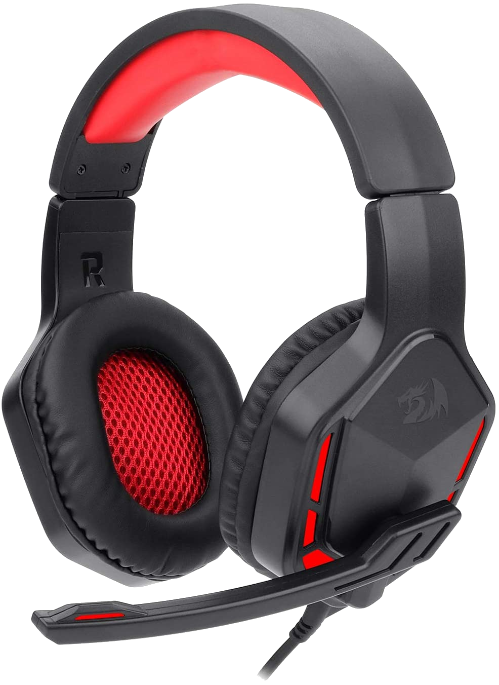REDRAGON H220 Themis gamer headset, fekete/piros, USB és 3,5 mm jack csatlakozó