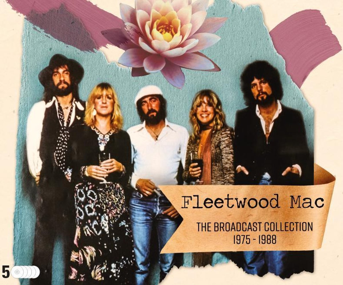Pochette d'album, Fleetwood Mac. Membres du groupe sur une photo de groupe, avec un motif floral.