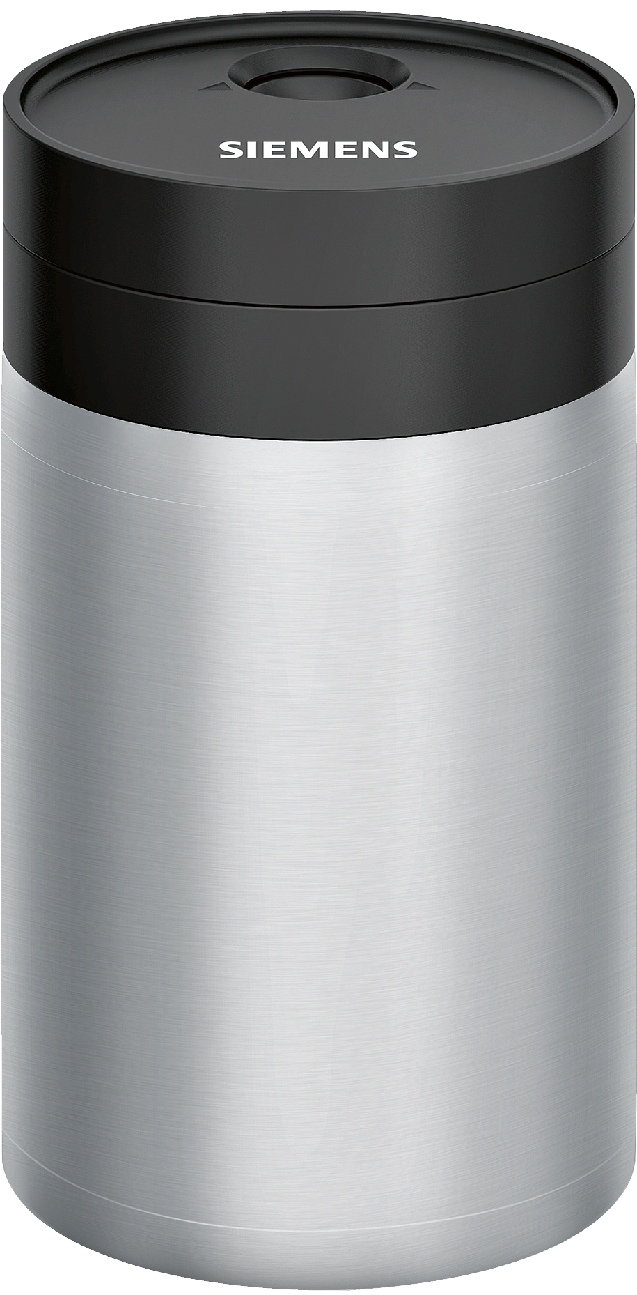 A silver thermos with a black top. The SIEMENS logo is printed on the top.