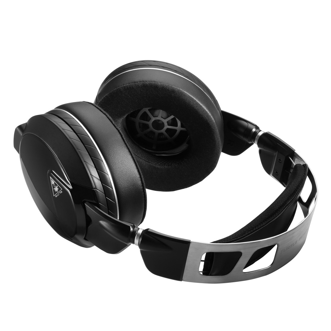 Schwarze und silberne Turtle Beach Gaming-Kopfhörer.