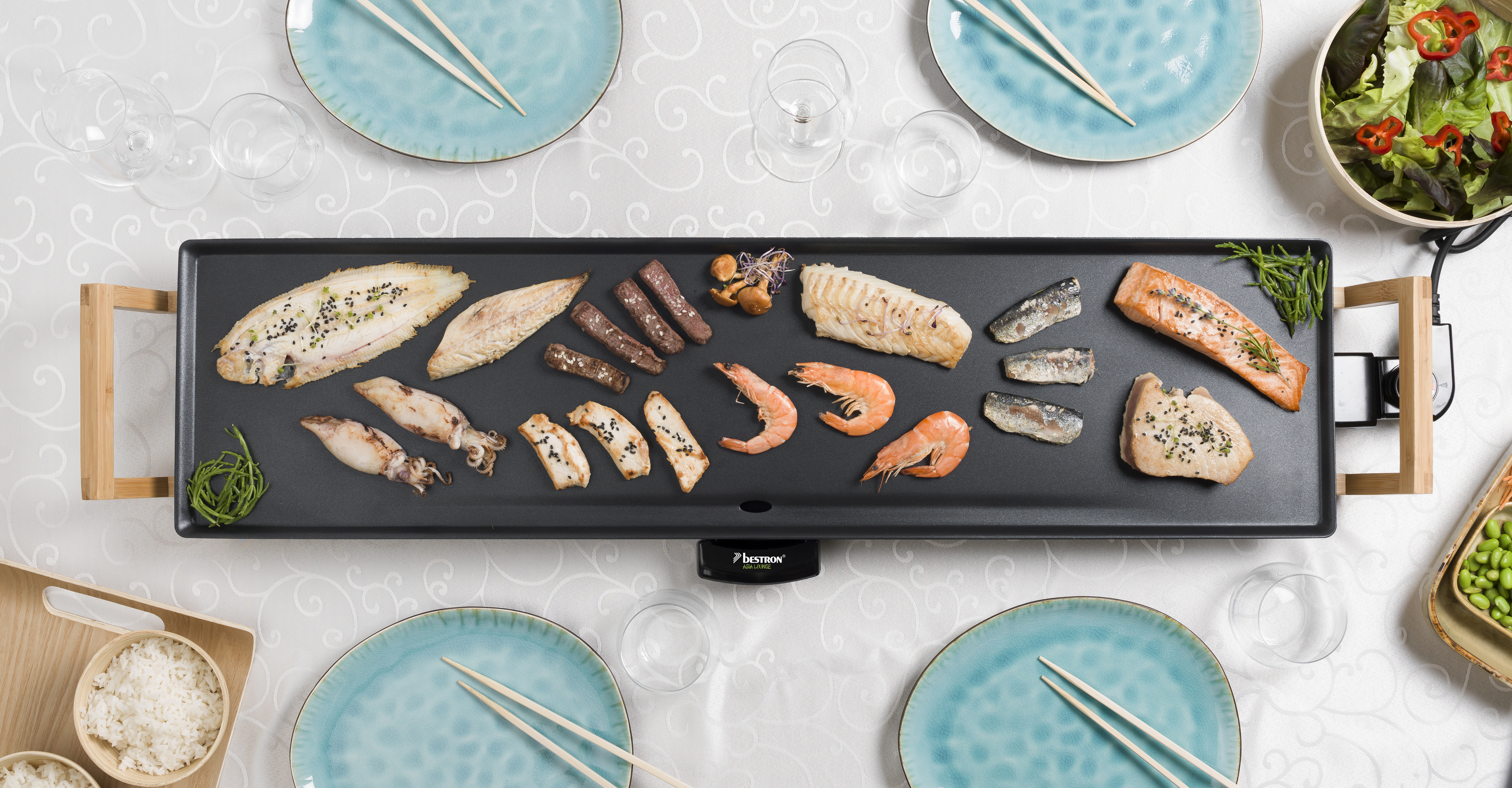 BESTRON ABP604BB Teppanyaki Grillplatte XXL Elektrogrill, Schwarz (1800 Watt)