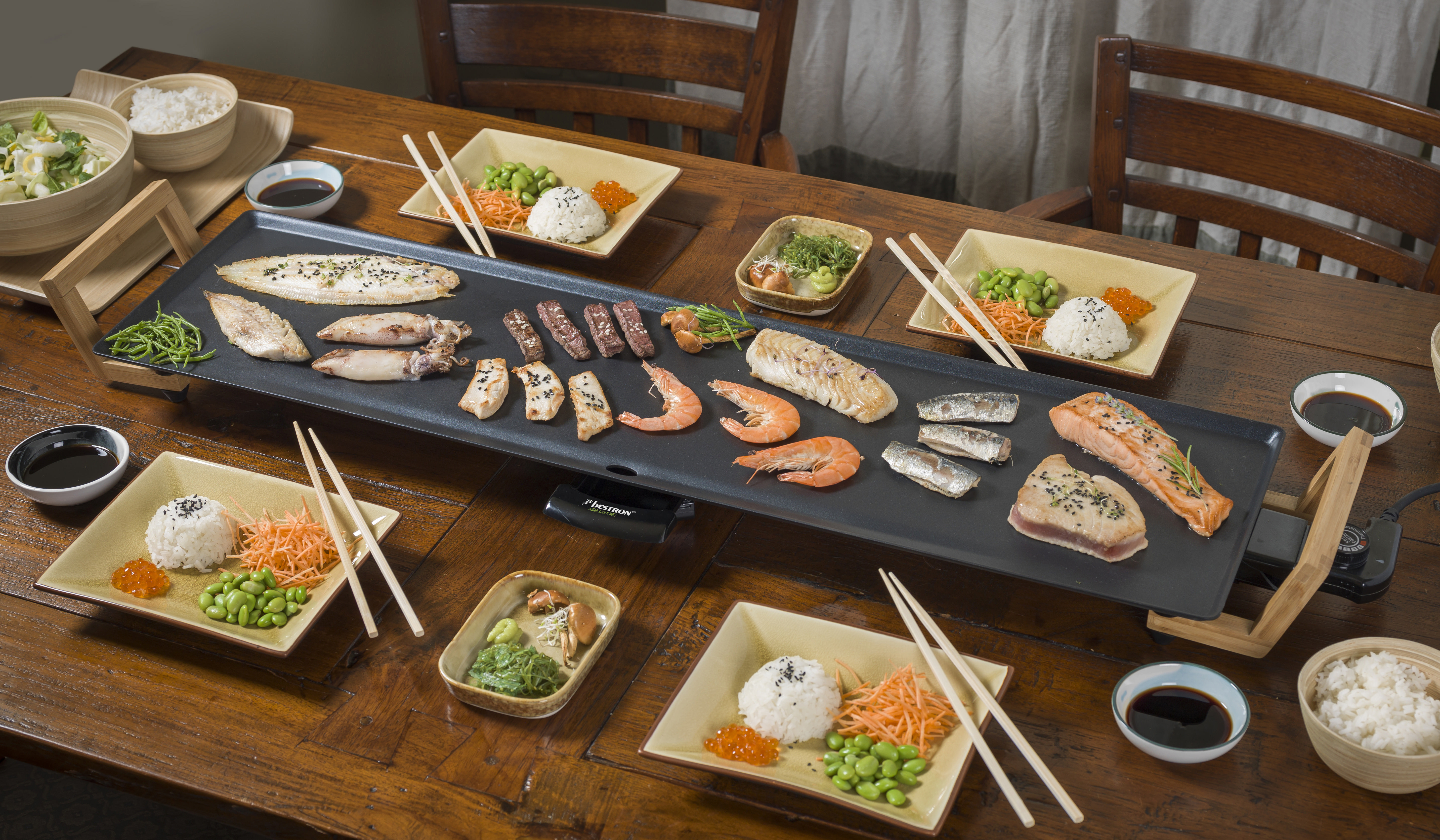 BESTRON ABP604BB Teppanyaki Grillplatte XXL Elektrogrill, Schwarz (1800 Watt)