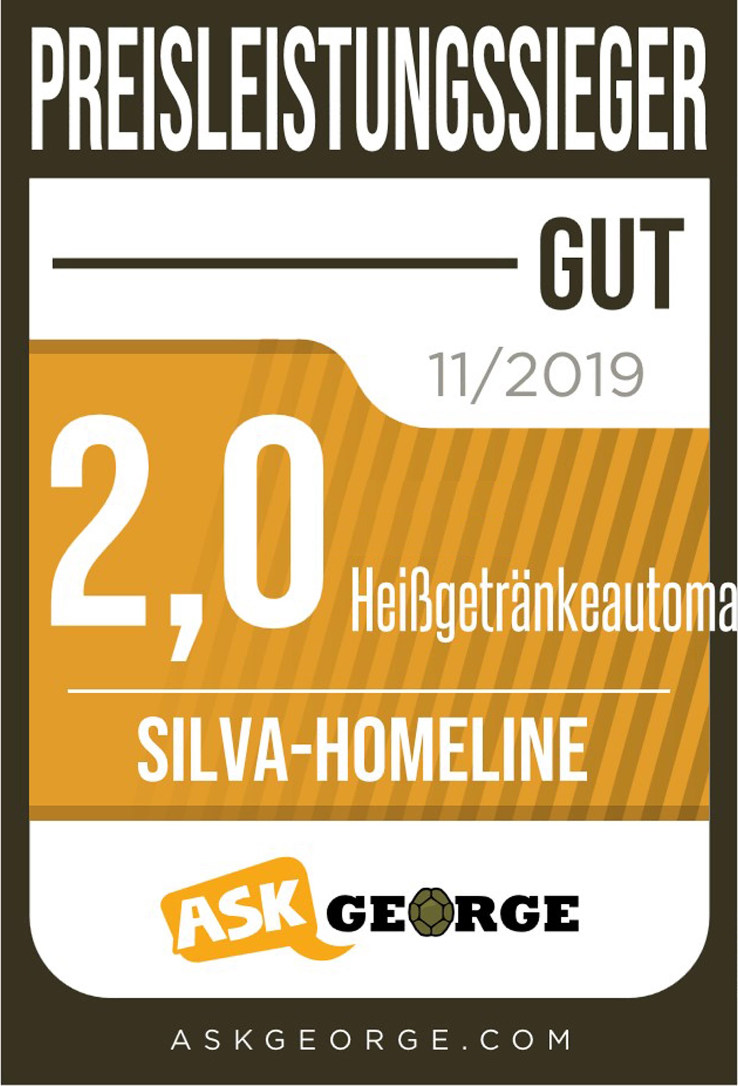 Eine Auszeichnung für Heißgetränkeautomaten mit Text und einem Logo.
