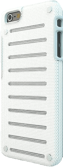Coque de téléphone bleu clair avec un motif à points blancs et un côté bleu clair.