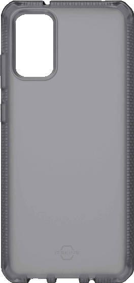 Coque de téléphone grise transparente avec bords en grille.