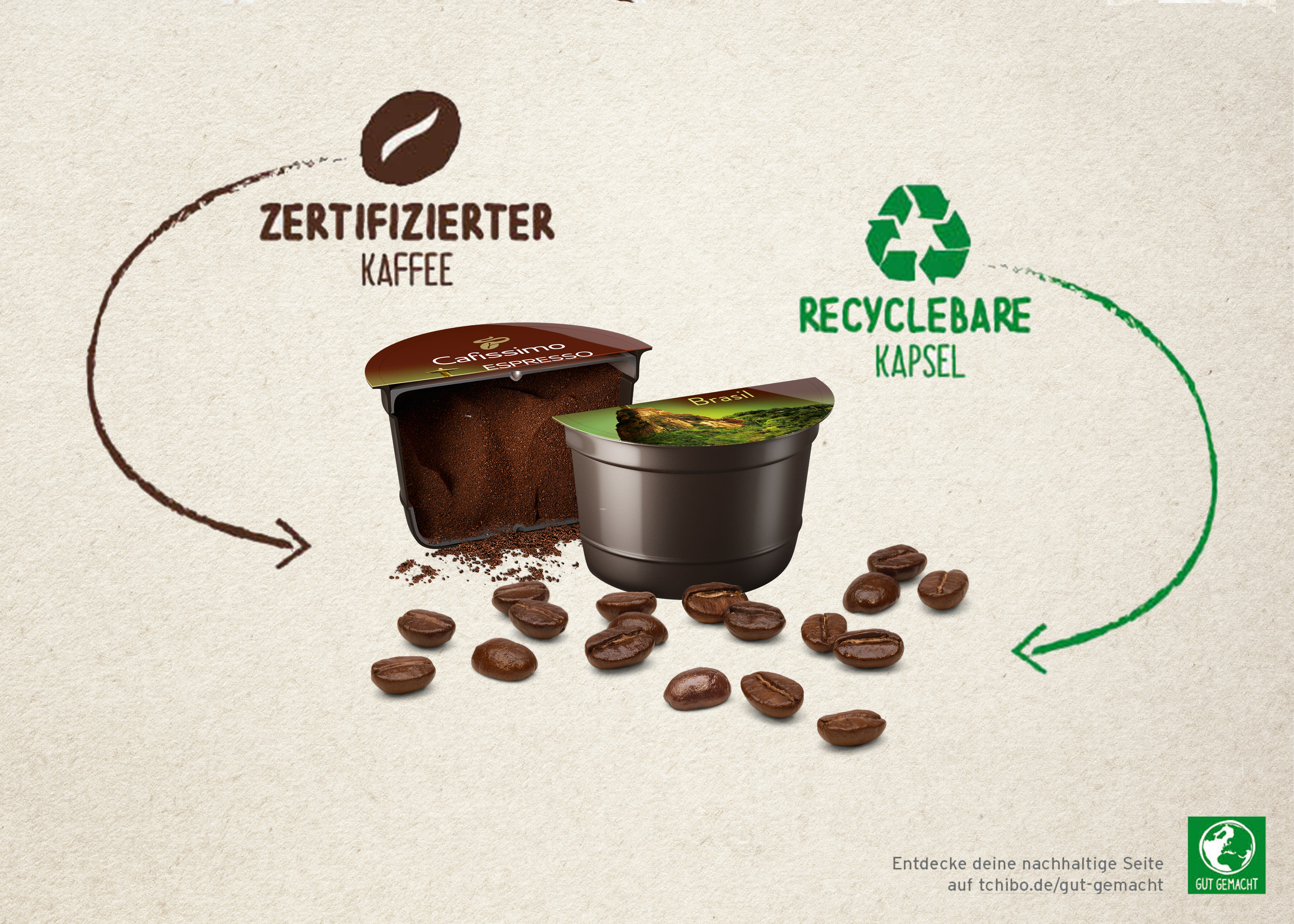 TCHIBO Kapsel-Vielfalts-Pack (Espresso, Filterkaffee und Caffè Crema) 60 Kaffeekapseln Braun