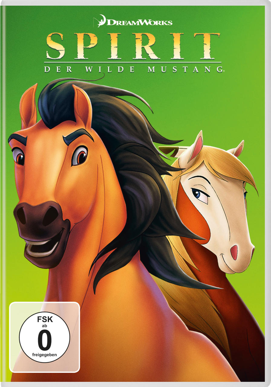 DVD-Cover für 'Spirit – Der wilde Mustang', mit zwei Pferden.