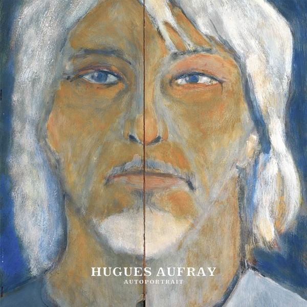 Un portrait divisé d'Hugues Aufray avec cheveux blancs, peau claire et expression neutre.