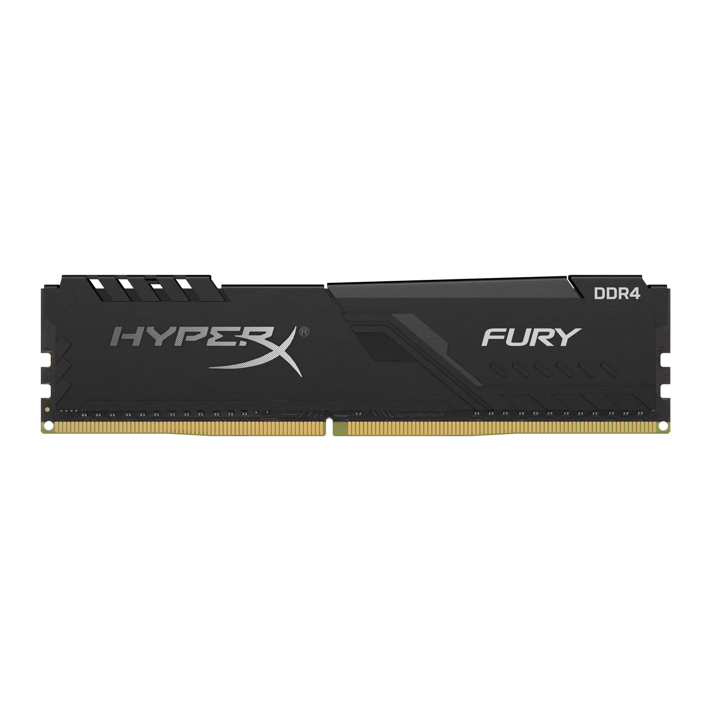 Siyah bir HyperX Fury DDR4 RAM çubuğu. Çubukta marka adı ve model bilgileri basılıdır.