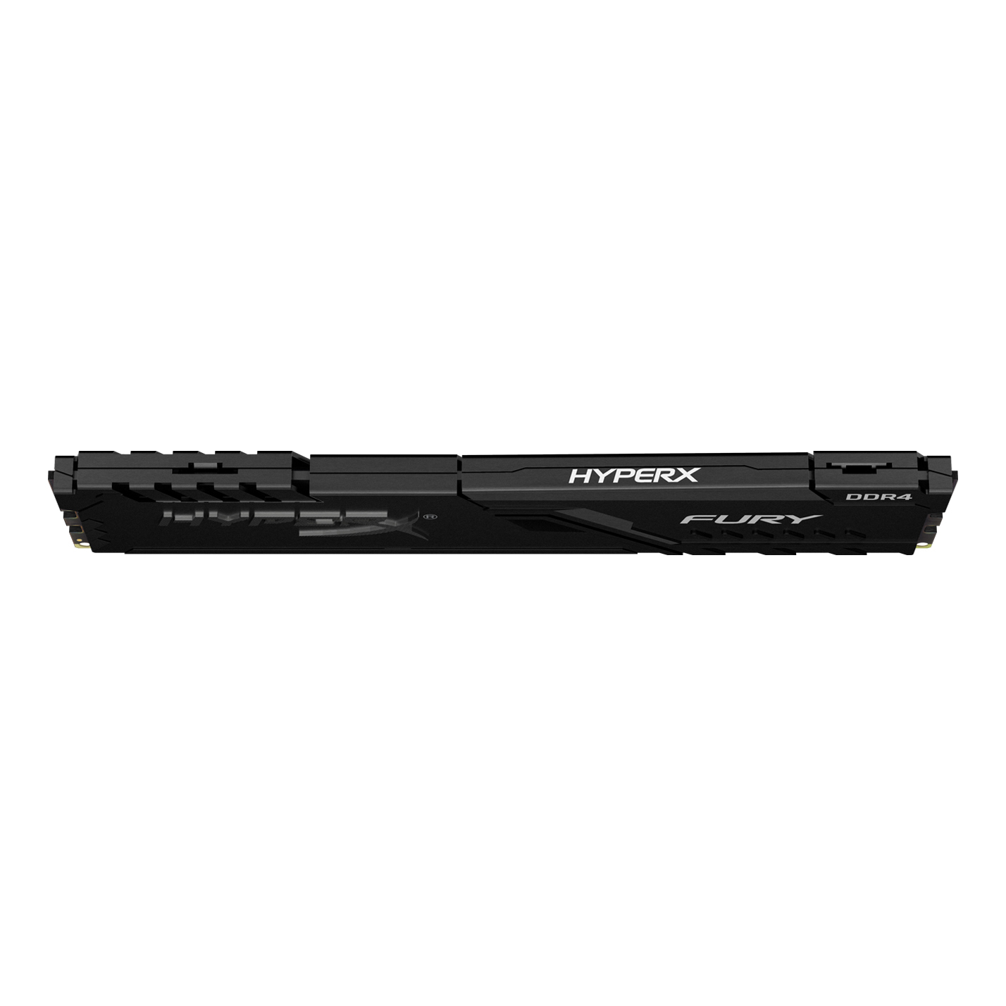 Üzerinde HYPERX ve FURY yazılı siyah RAM çubuğu. Beyaz zemin.