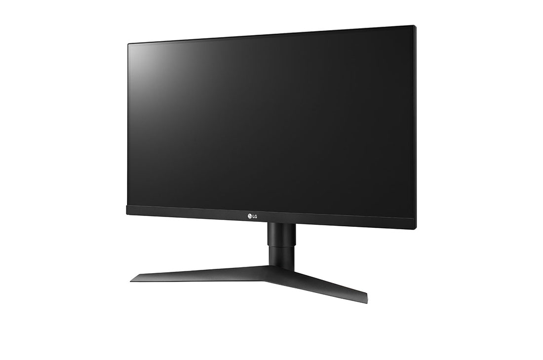 Beyaz zeminde, standlı siyah LG monitör.