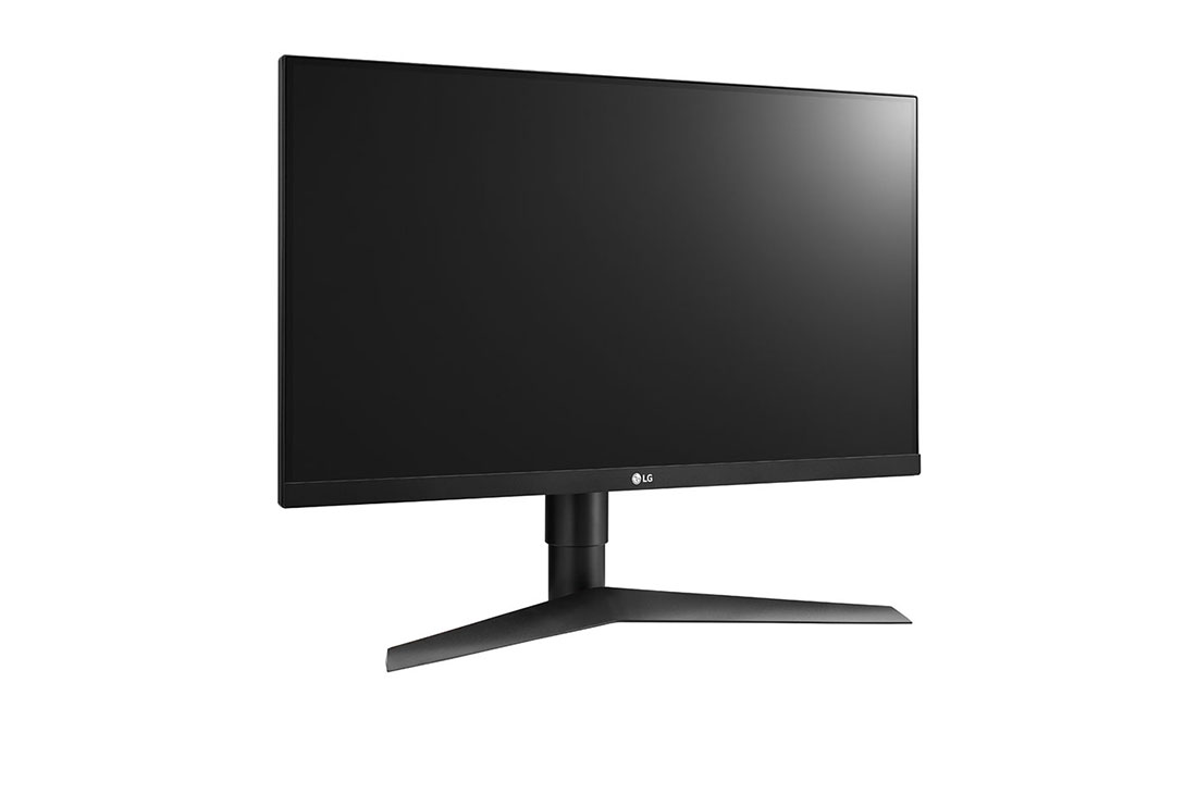 Siyah bir standa sahip siyah bir LG monitör.