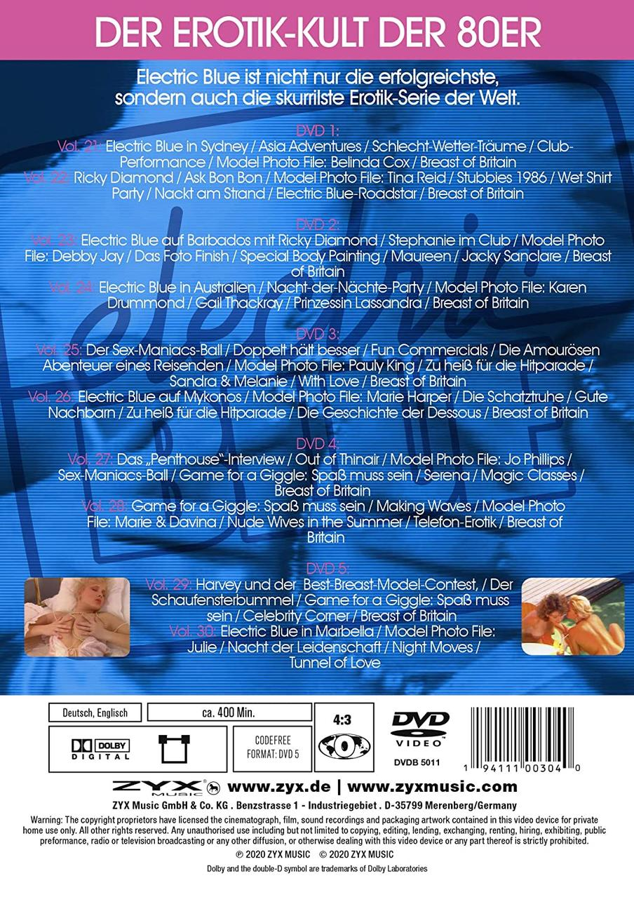 Rückseite einer DVD-Hülle mit Text in mehreren Sprachen, einschließlich einer Liste von Filmtiteln.