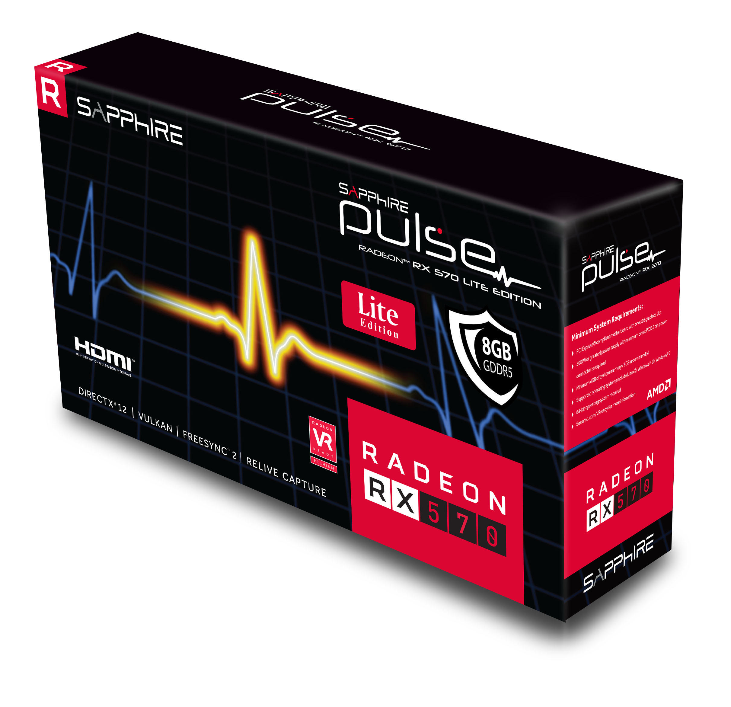 SAPPHIRE Radeon PULSE RX 570 8G Lite (11266-75-20G) (AMD, Grafikkarte)